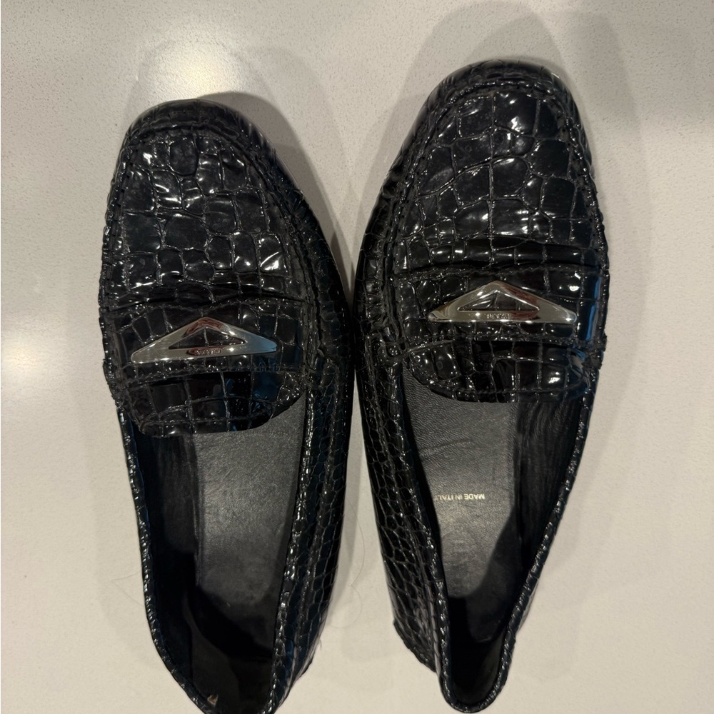 Black Prada Crocodile Pattern Loafers